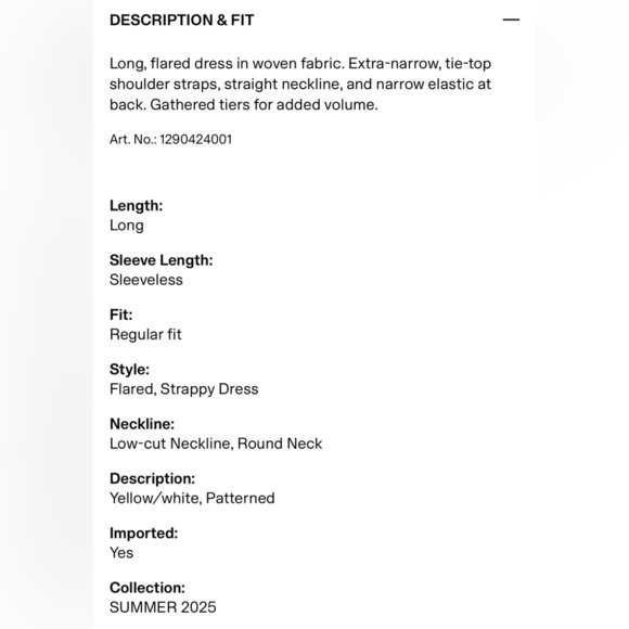 H&M TIE-STRAP MAXI DRESS Yellow/White pattern - Picture 13 of 14